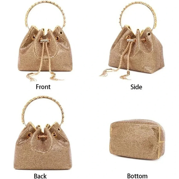 ❤️ Women Silver Glitter Handbags Shoulder Bag  Crystal Shiny Bucket Purse - Picture 5 of 6